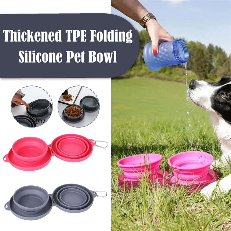 Rubber Foldable Double Pet Bowl for Dogs and Cats. Food and Water Travel