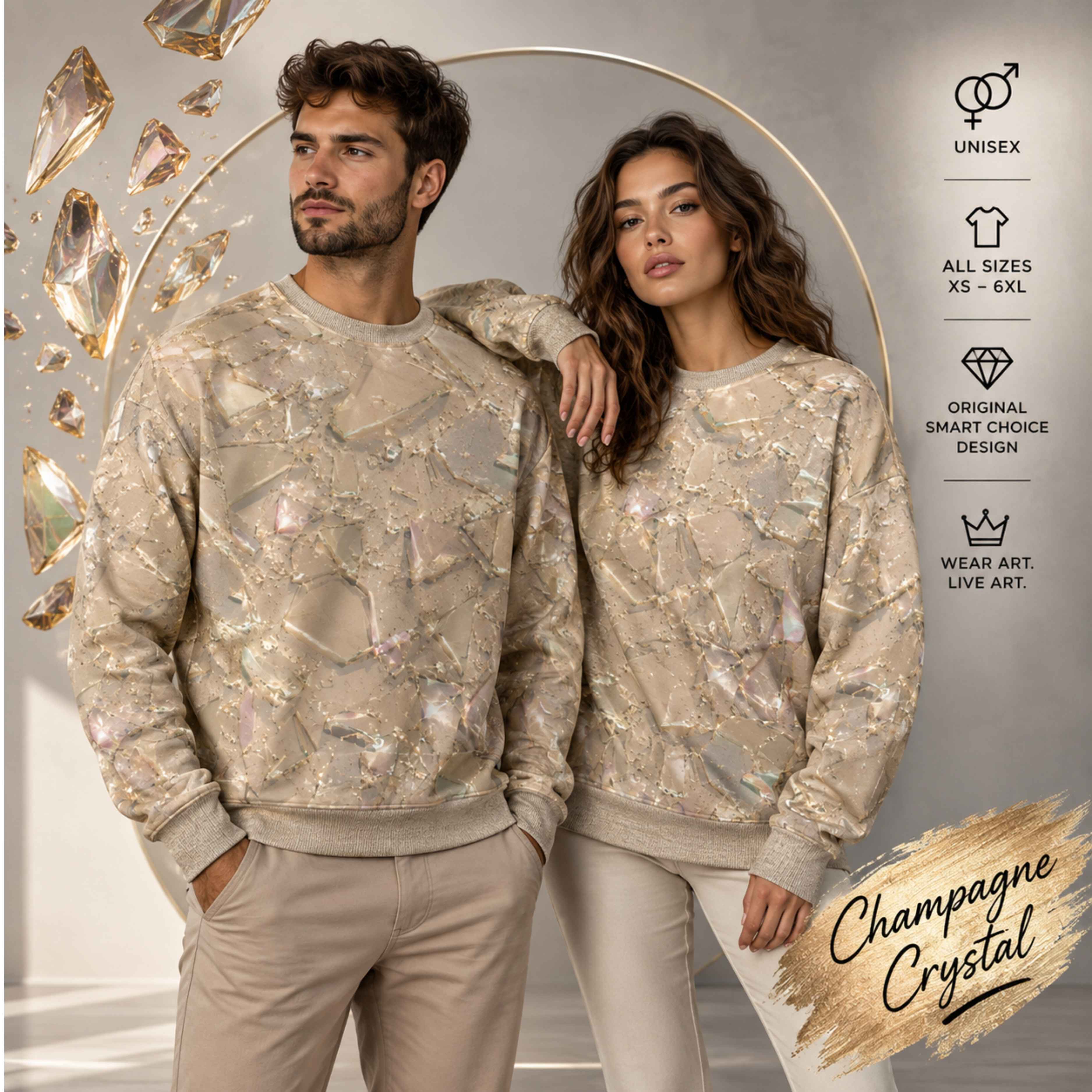 Unisex Sweatshirt – Champagne Crystal Abstract All-Over Print
