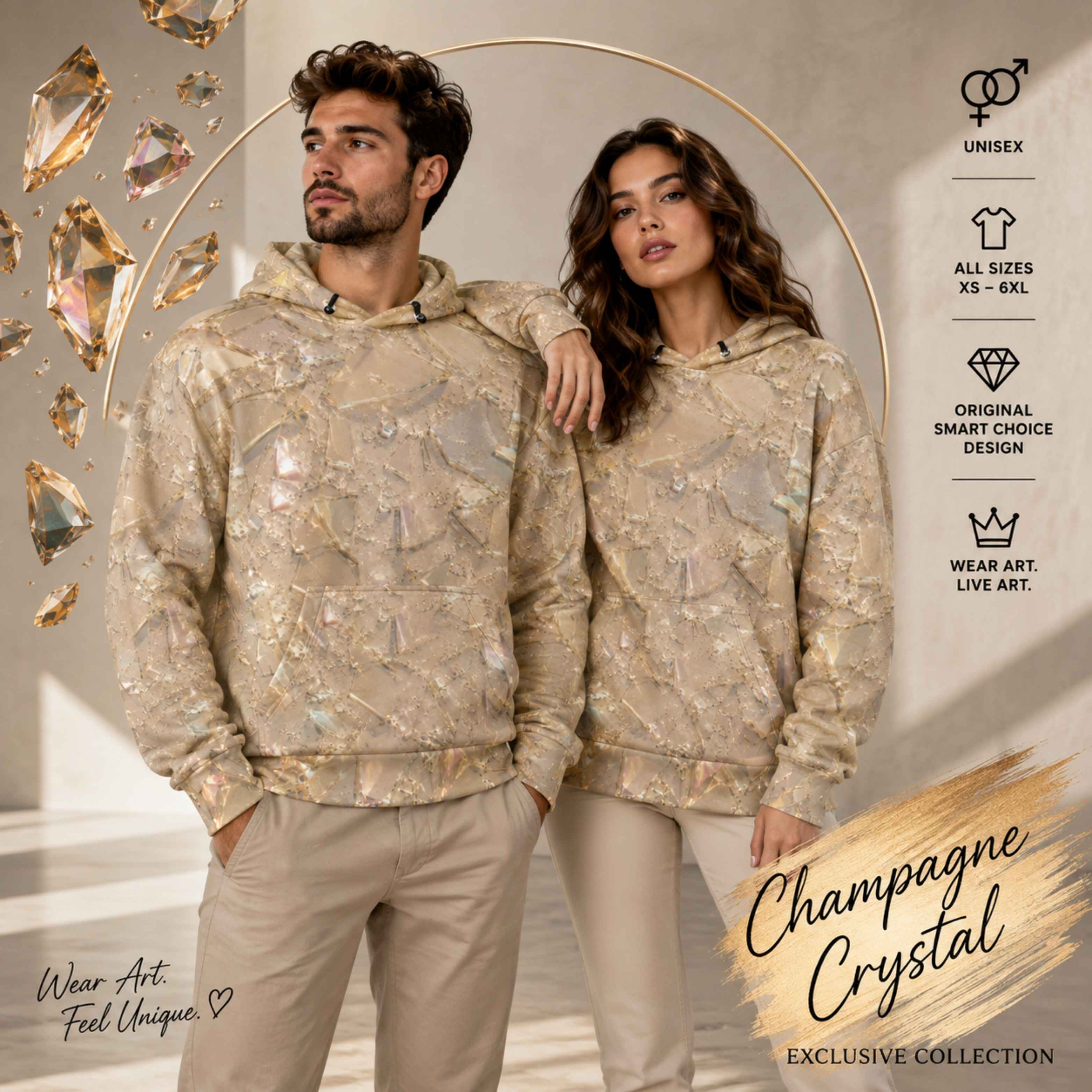 Unisex Hoodie – Champagne Crystal Abstract All-Over Print