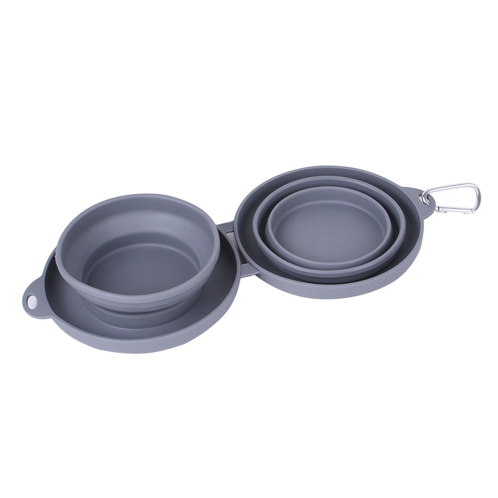 Rubber Foldable Double Pet Bowl for Dogs and Cats. Food and Water Travel