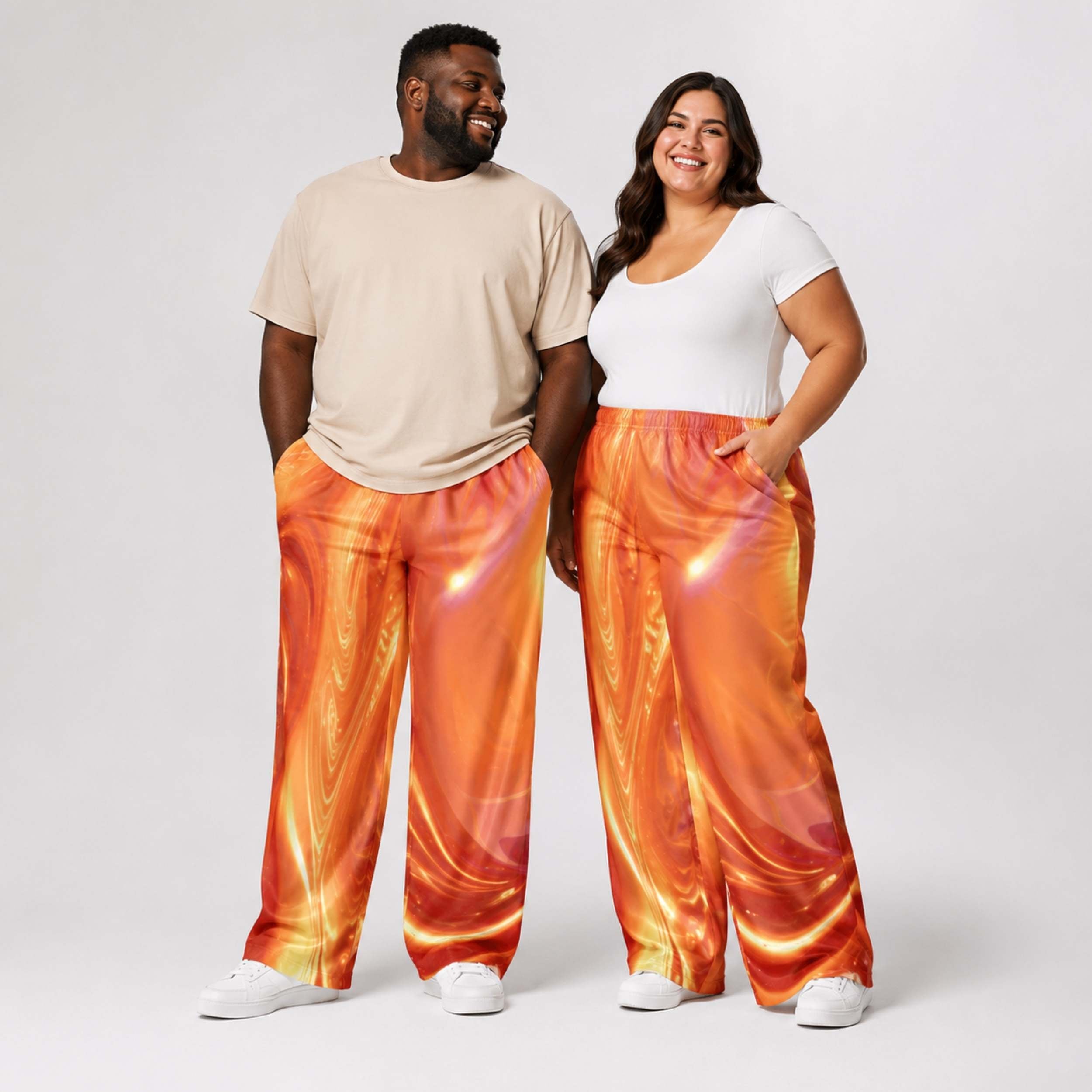 Wide-Leg Pants – Copper All-Over Print – Unisex Designer Trousers
