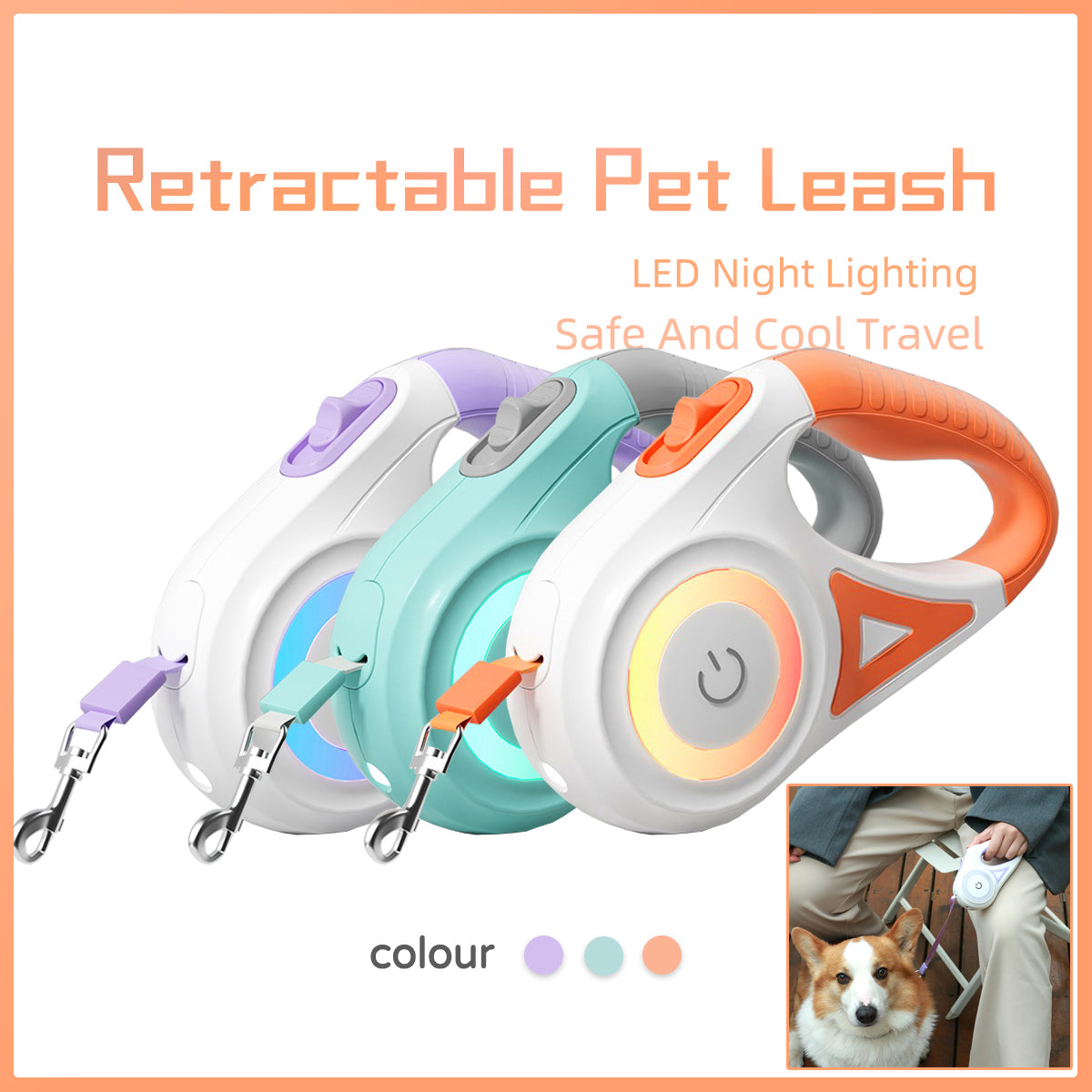 Retractable Dog Leash with LED Light 3M 5M