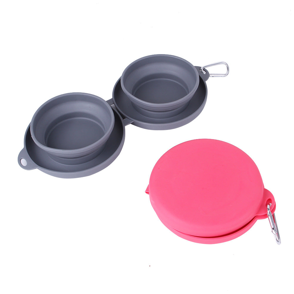 Rubber Foldable Double Pet Bowl for Dogs and Cats. Food and Water Travel