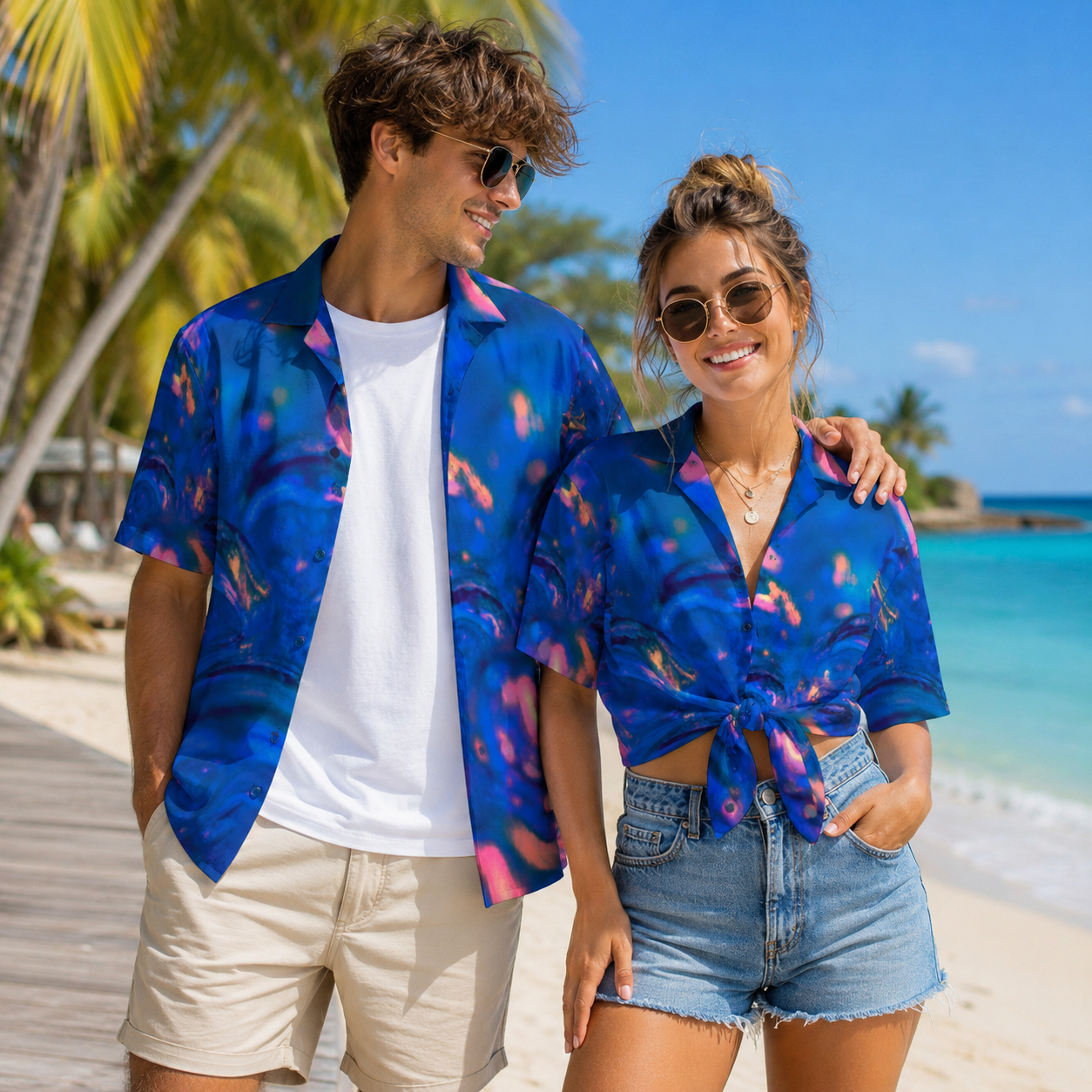 Vibrant Geometric Unisex Hawaiian Shirt – Blue Abstract Summer Button-Up