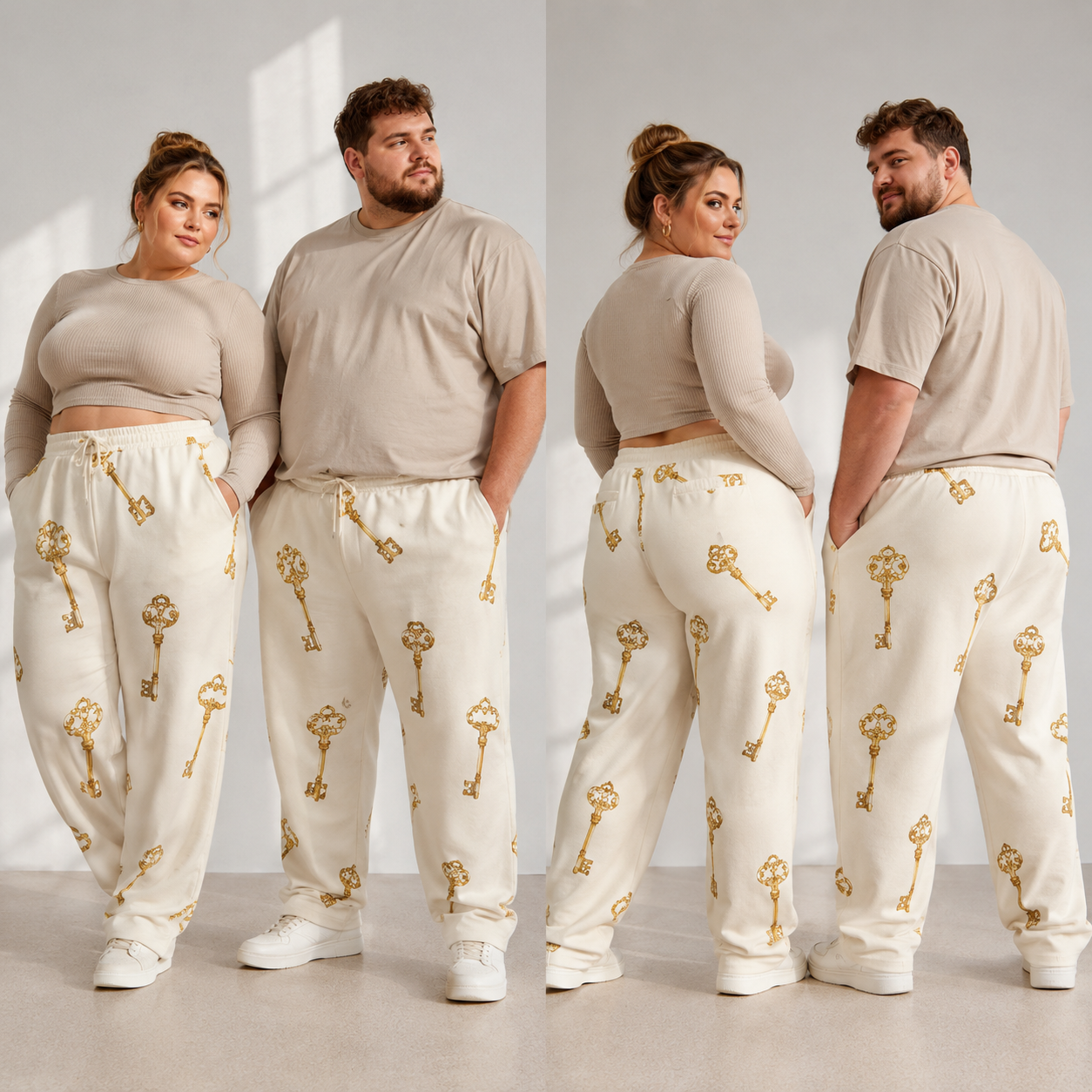 Vintage Golden Keys Pattern Unisex Wide-Leg Pants