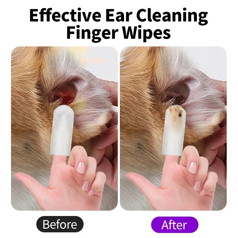 Pet Ear Cleaning Finger Wipes for Dogs & Cats | 50 Disposable Cleaning Wipes.