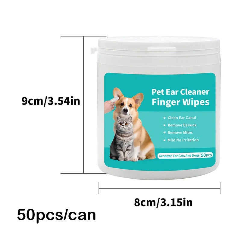 Pet Ear Cleaning Finger Wipes for Dogs & Cats | 50 Disposable Cleaning Wipes.