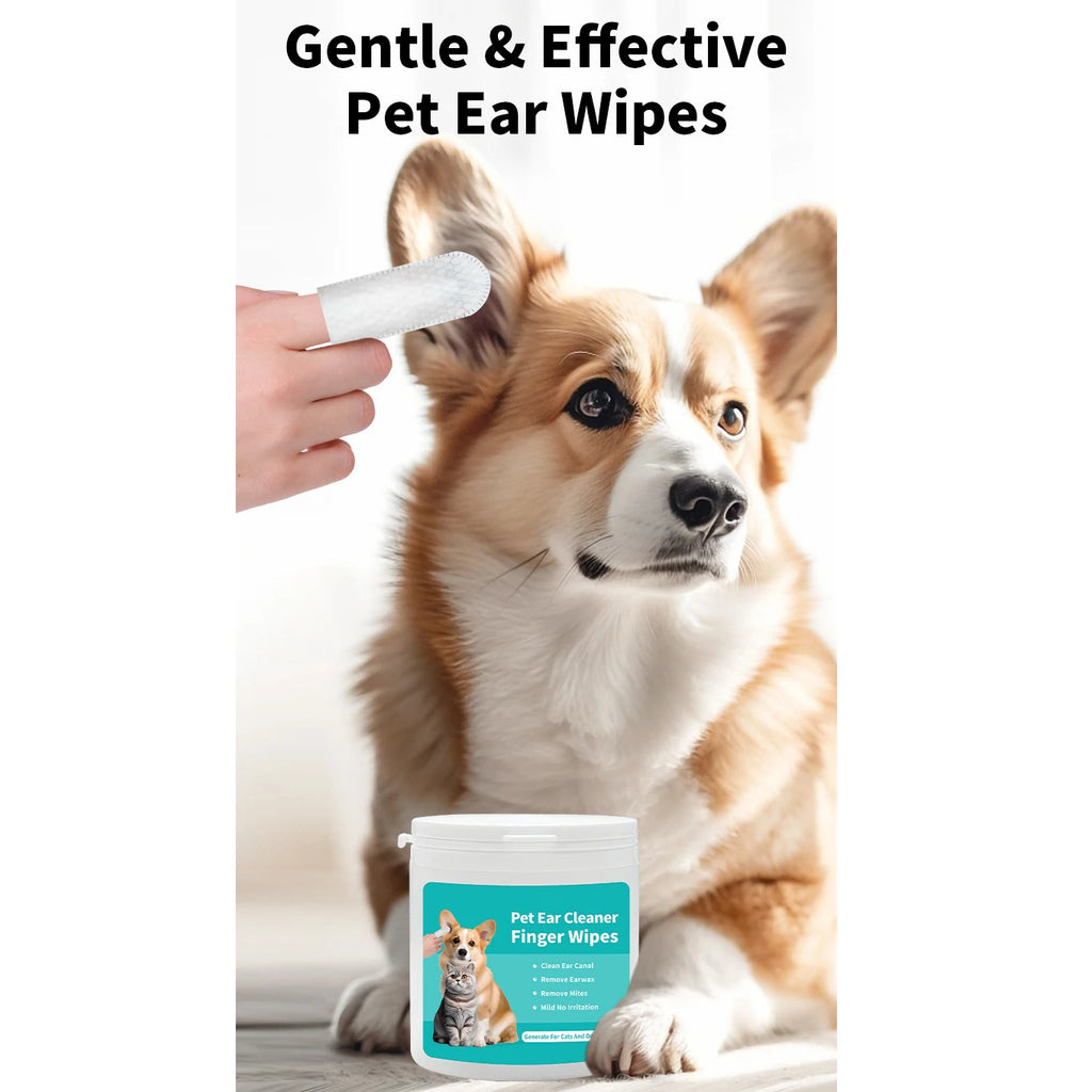 Pet Ear Cleaning Finger Wipes for Dogs & Cats | 50 Disposable Cleaning Wipes.