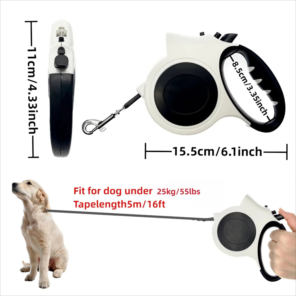 Retractable Dog Leash with LED Light 5M | Automatic Lock for Medium & Large Dogs