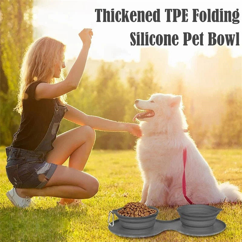 Rubber Foldable Double Pet Bowl for Dogs and Cats. Food and Water Travel