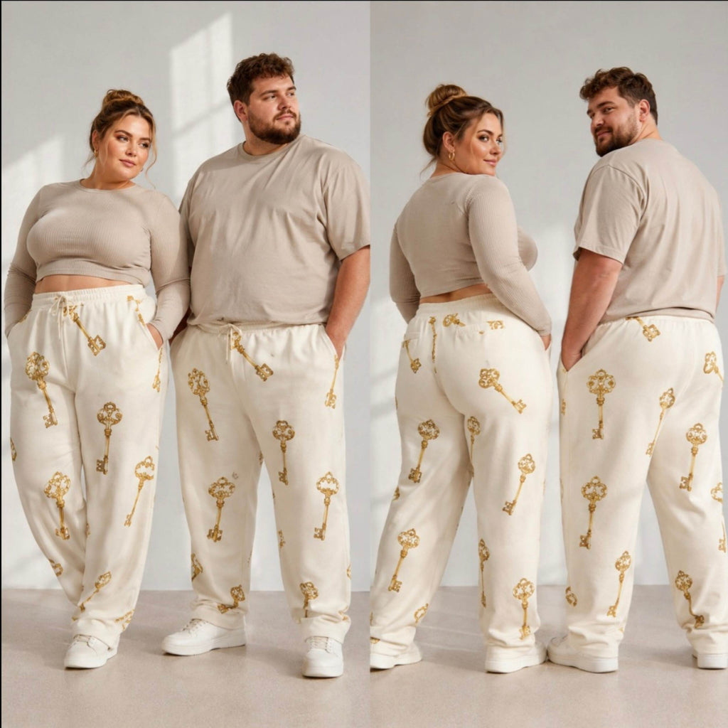 Vintage Golden Keys Pattern Unisex Wide-Leg Pants