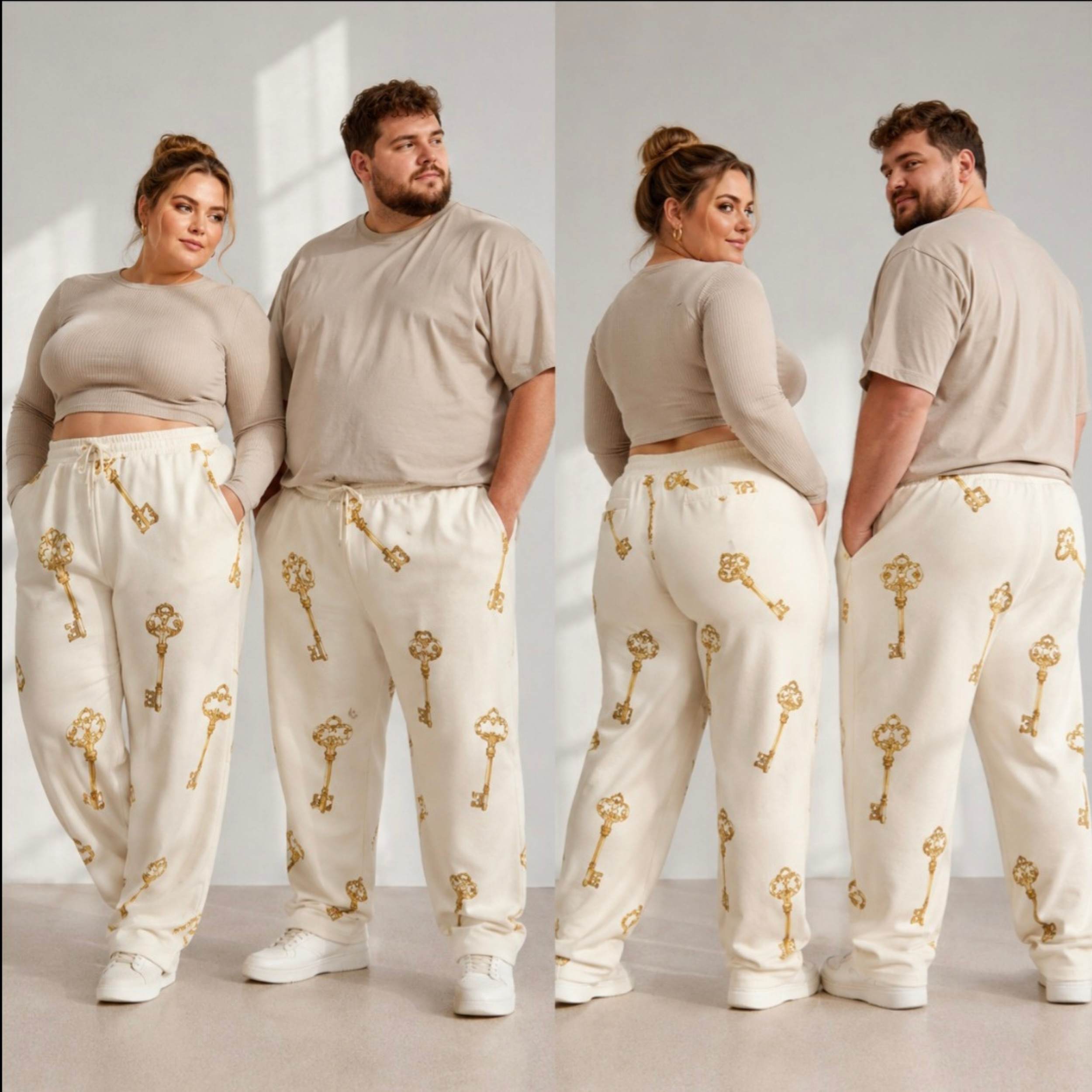 Vintage Golden Keys Pattern Unisex Wide-Leg Pants.        🚚
ᶠʳᵉᵉ ˢʰⁱᵖᵖⁱⁿᵍ ⁱⁿᶜˡᵘᵈᵉᵈ