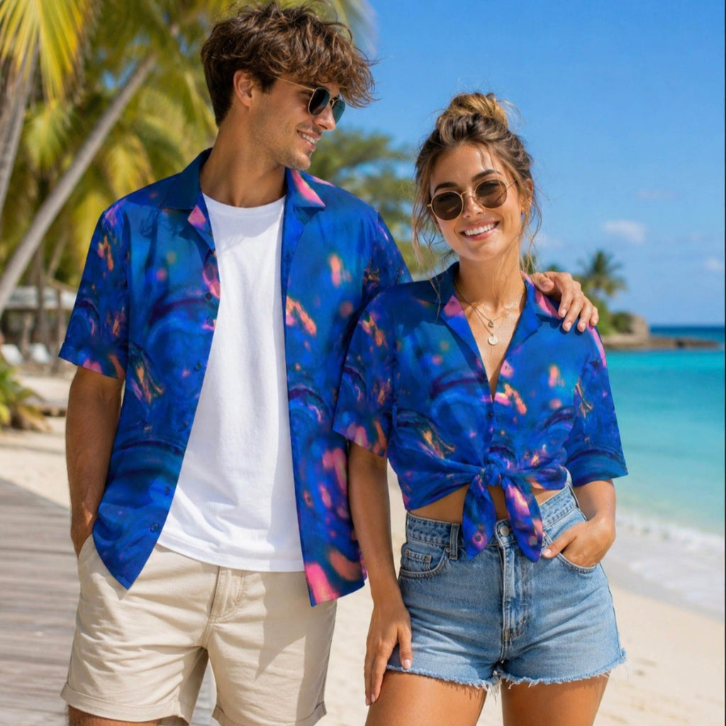 Vibrant Geometric Unisex Hawaiian Shirt – Blue Abstract Summer Button-Up