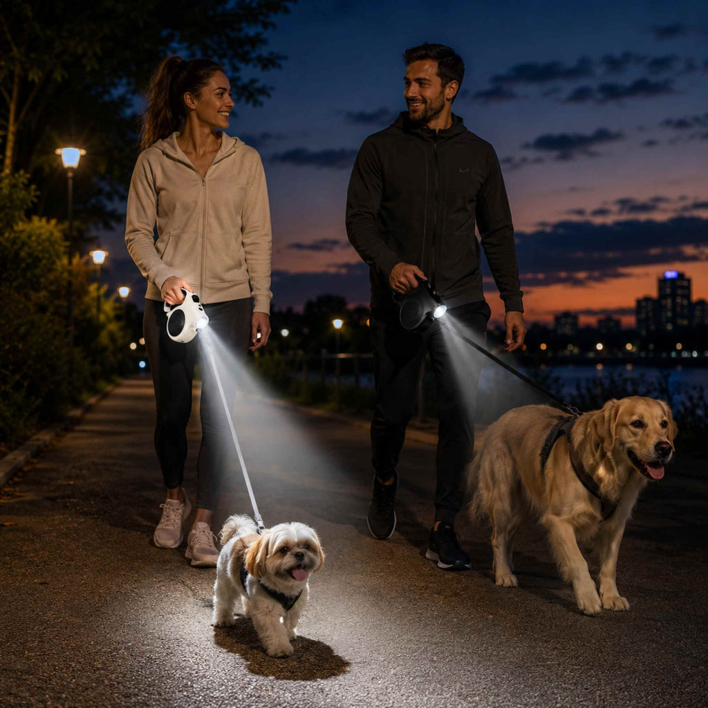 Retractable Dog Leash with LED Light 5M | Automatic Lock for Medium & Large Dogs