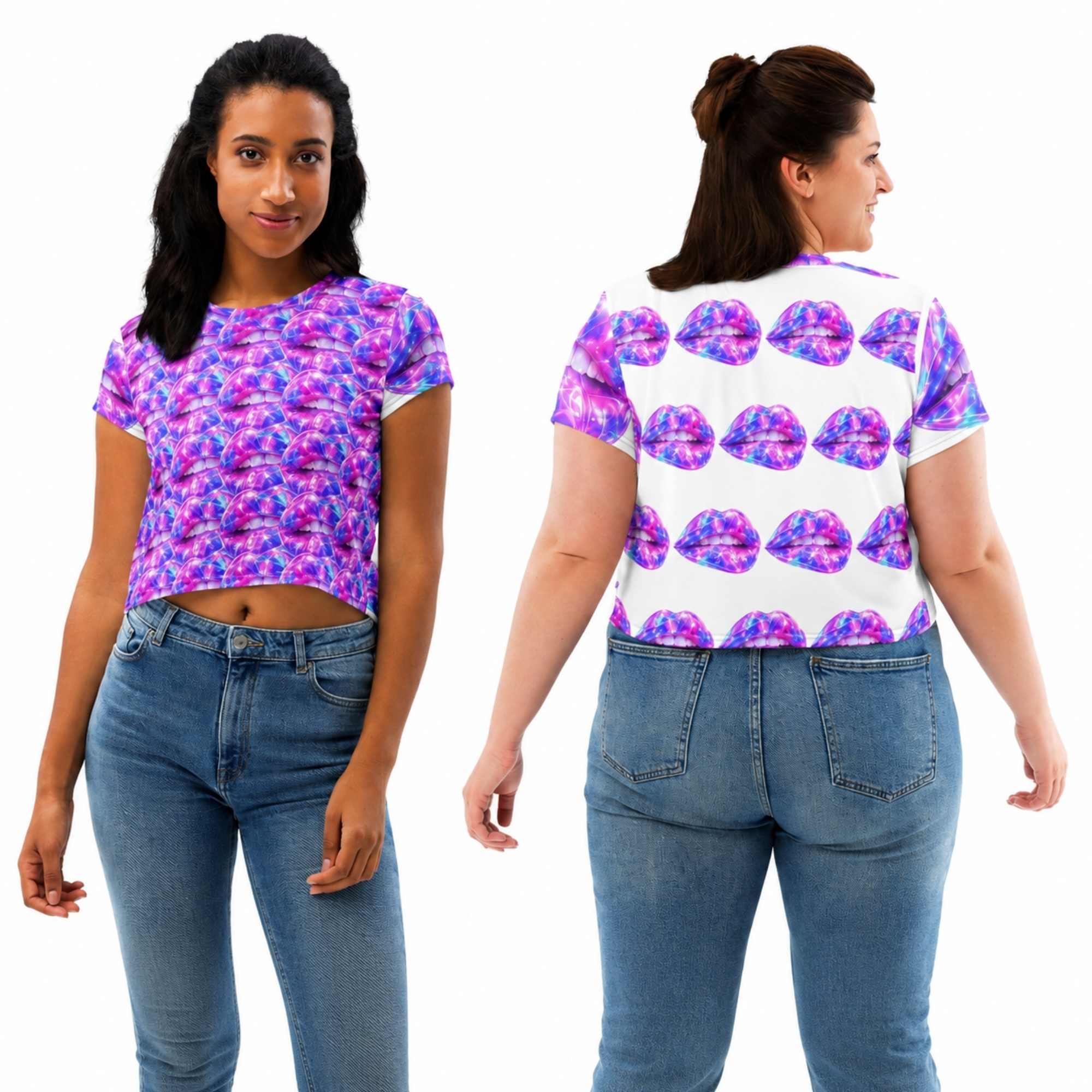 Pink Lips All-Over Print Crop Top.          🚚
ᶠʳᵉᵉ ˢʰⁱᵖᵖⁱⁿᵍ ⁱⁿᶜˡᵘᵈᵉᵈ