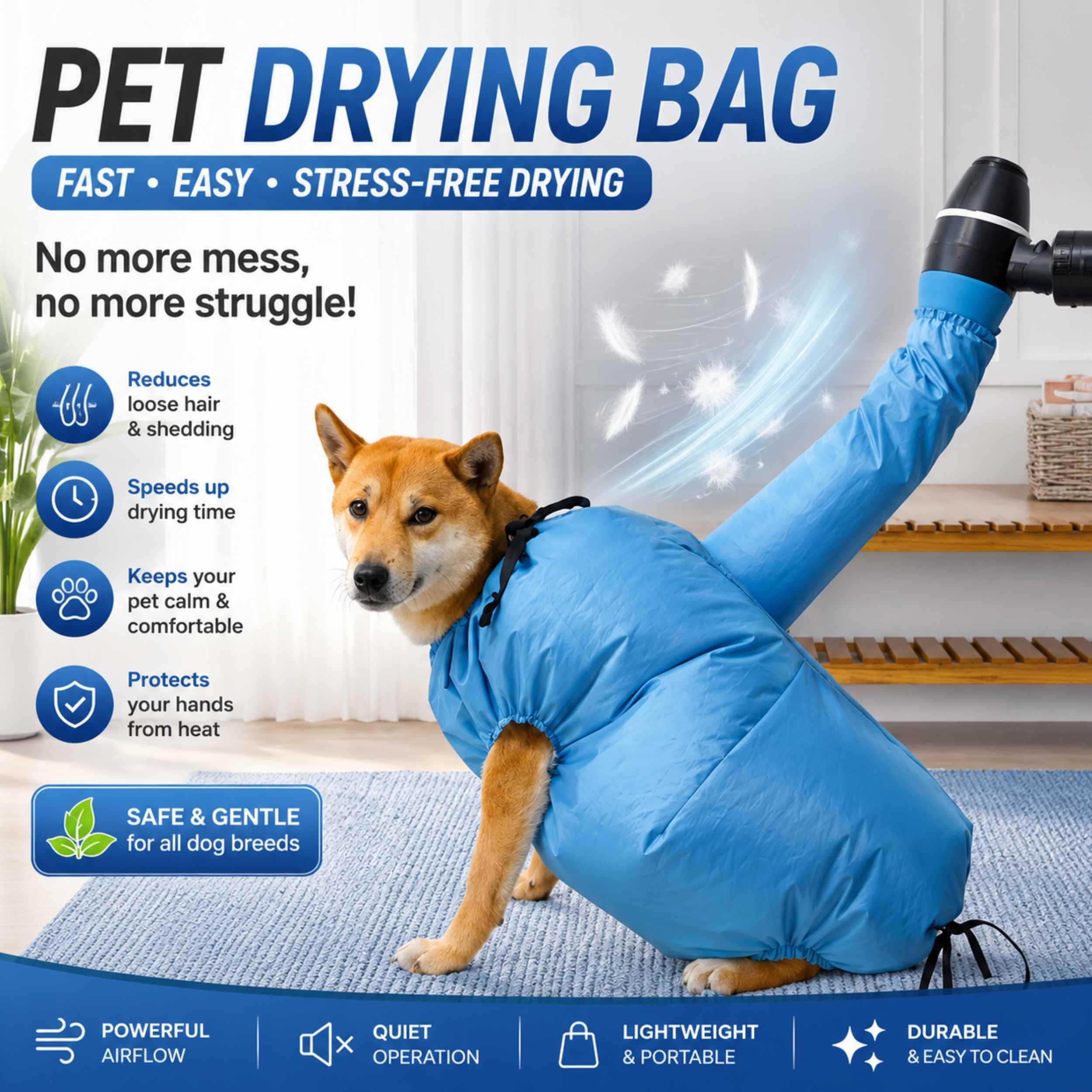 Pet Drying Bag For Dogs Fast Drying Grooming Bag.   🚚
   Free shipping included