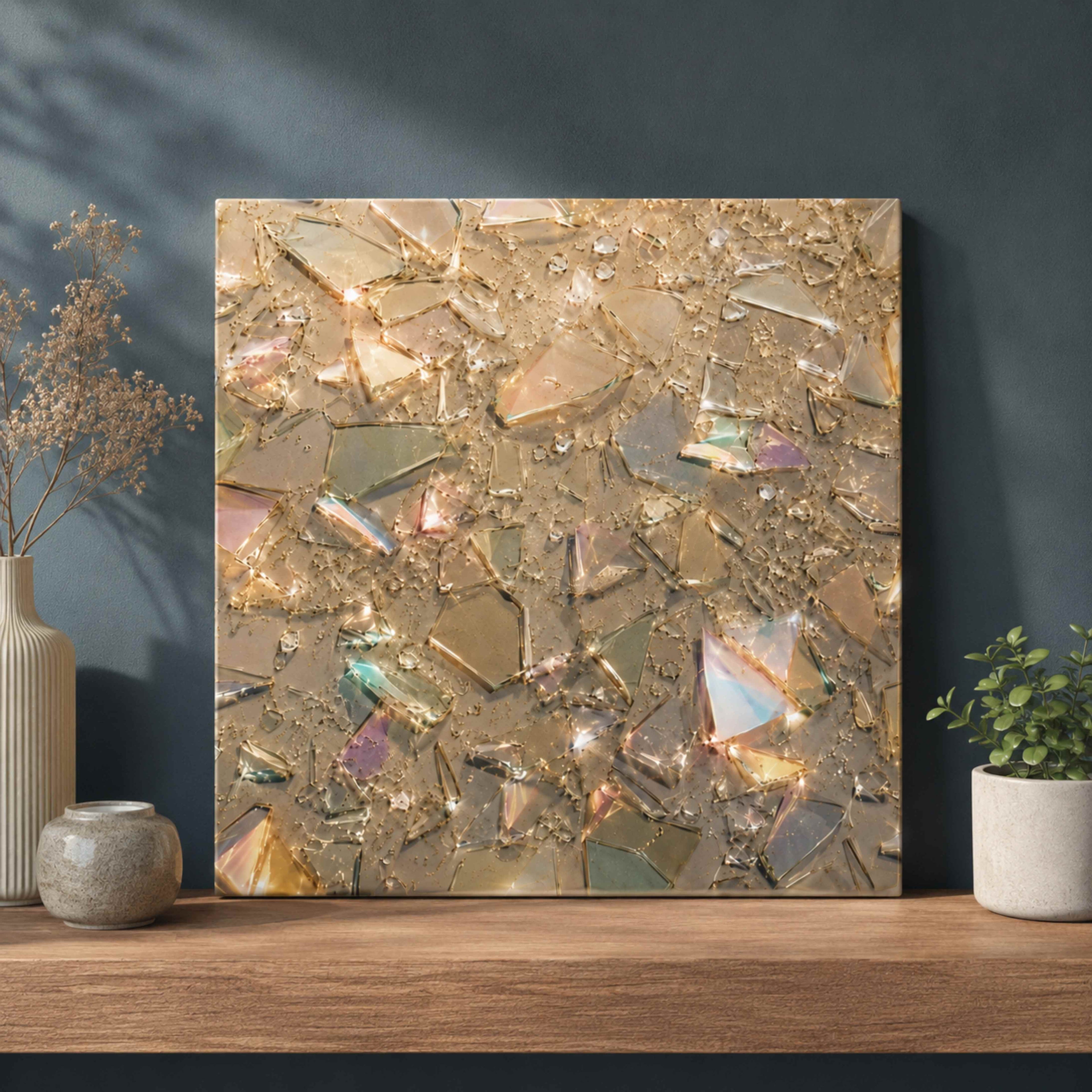 Canvas Wall Art – Champagne Crystal Glass 3D Abstract Design